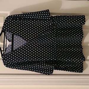 LIZ CLAIBORNE WOMEN'S PLUS SIZE PETITE BLUE & WHITE DOT CRISSCROSS TOP SIZE PXXL
